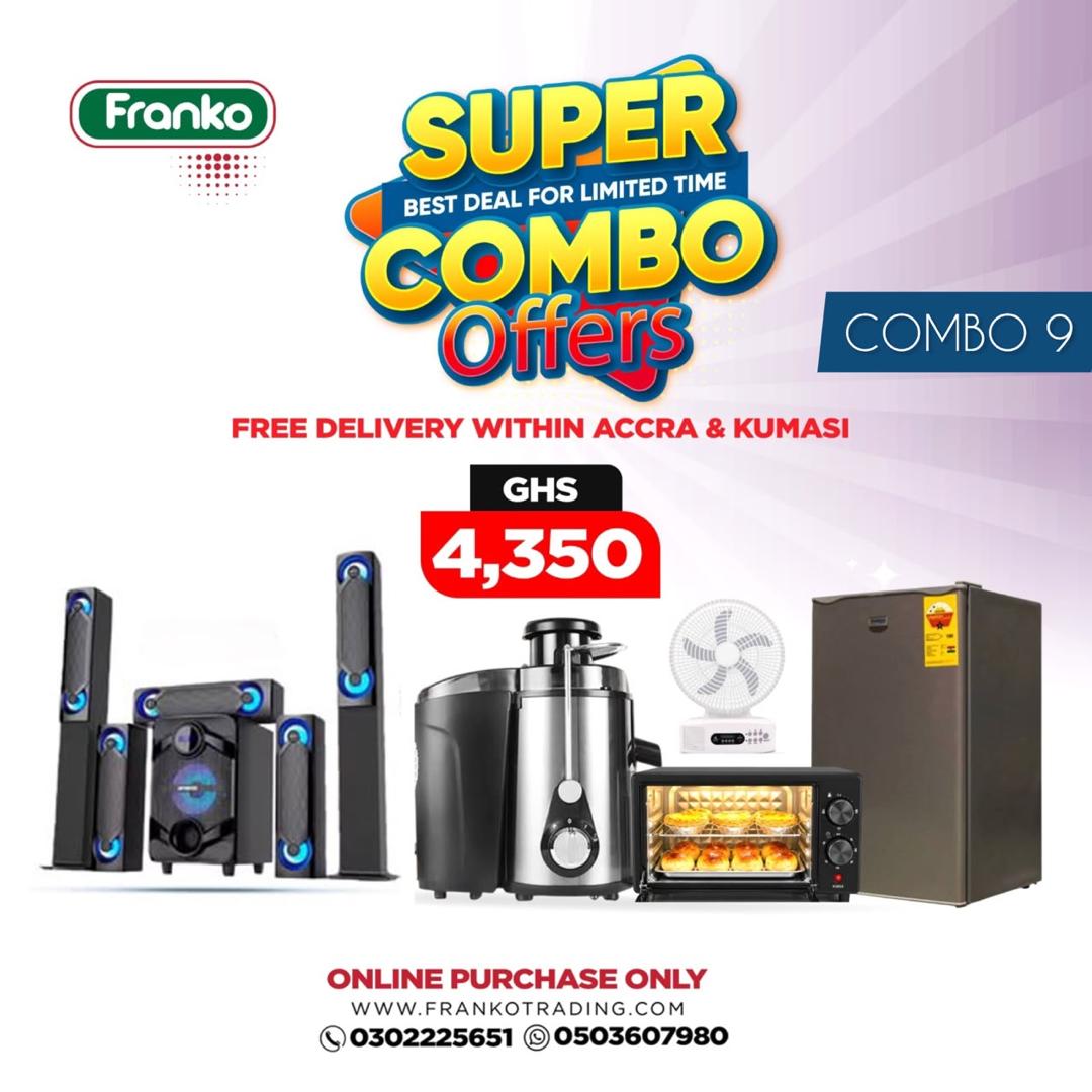Combo 9 With Franko Table Top Fridge (F90rt), Franko Speaker FK 1201 (5.1), Itel Microwave Oven (Imwo-M001h) 20l, Asano Slow Juicer (As-601) & Itel Smart Fan (If12-M002)